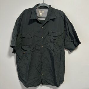 Trail Designs Short Sleeve Button Down Utility Tech Shirt  Men’s XL Green Nylon